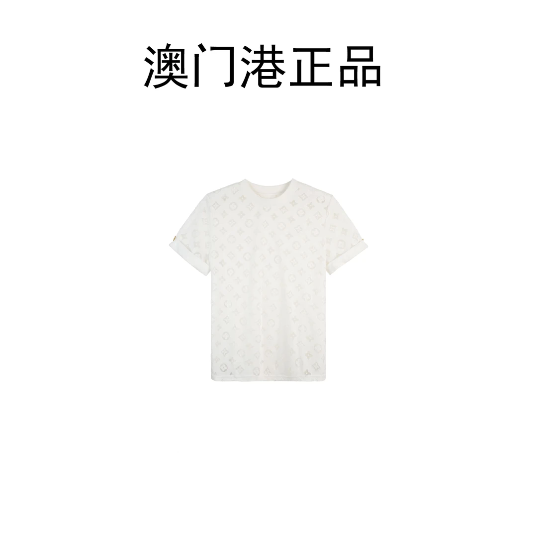 【澳门港正品】花罗镂空高级微透夏季凉感短袖T恤百搭上衣XZ-8208