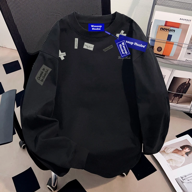 WASSUP HSUBE国潮牌美式潮流长袖T恤重磅潮酷高街oversize体恤衫