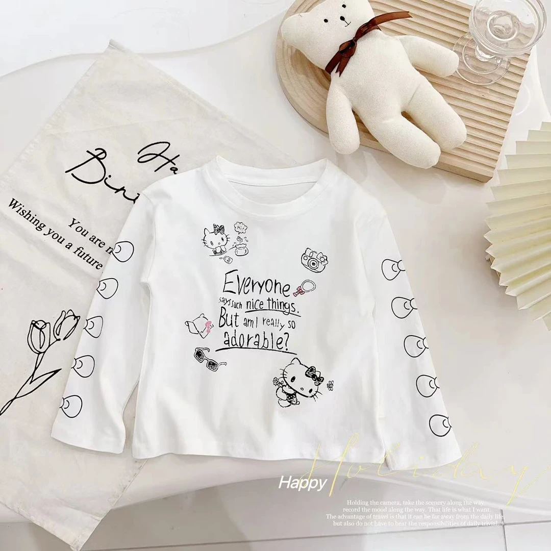 汤圆家童装2025春季新款韩系甜美涂鸦百搭圆领T恤 YA-1179
