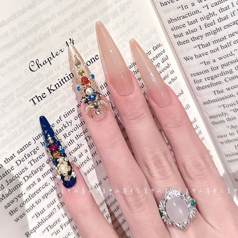 山茶家原创【景泰蓝】全华钻纯手工定制穿戴甲宫廷风美甲高级秋冬