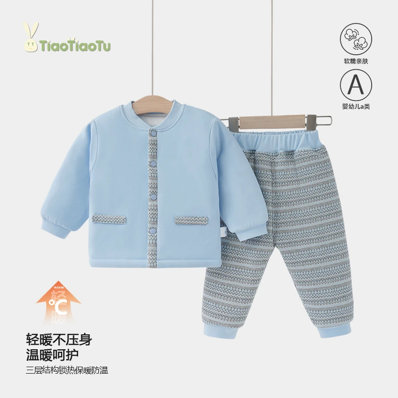 120g提花通用秋冬休闲空气棉宝宝套装冬季男女宝棉保暖洋气套装