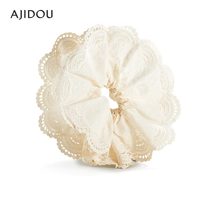 阿吉豆可爱甜美白色织物发圈皮筋带花头绳大肠发圈【SC】