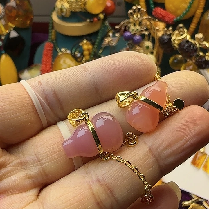 琥珀银S925镀金镶嵌耳饰