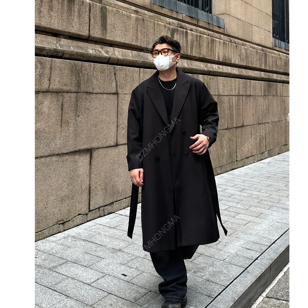 DAZHONGMA 秋冬新款男士中长款双开门过膝ins韩版休闲风衣大衣