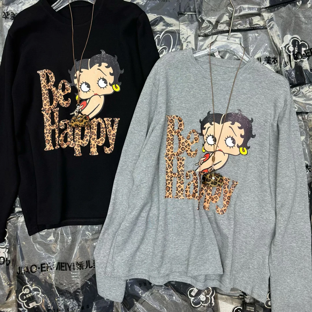 2025休闲圆领重工卡通减龄宽松中长款T恤