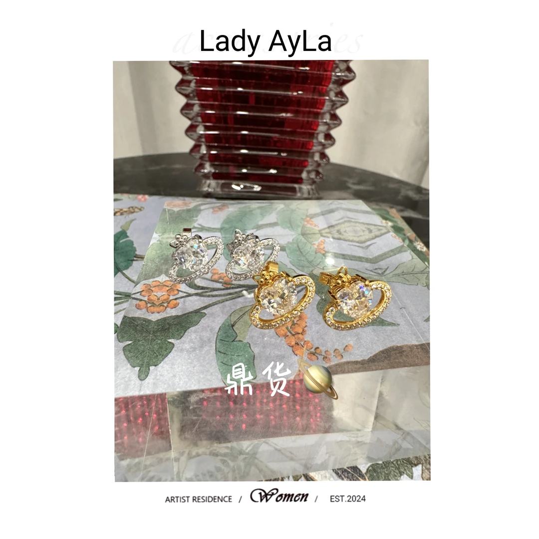 925银合成锆石耳饰 爱心土星球轻奢时尚耳钉AL9026