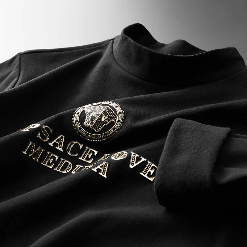 【TQUX港奢男装】轻奢简约流行中领长袖T恤2025秋冬透气半高领打