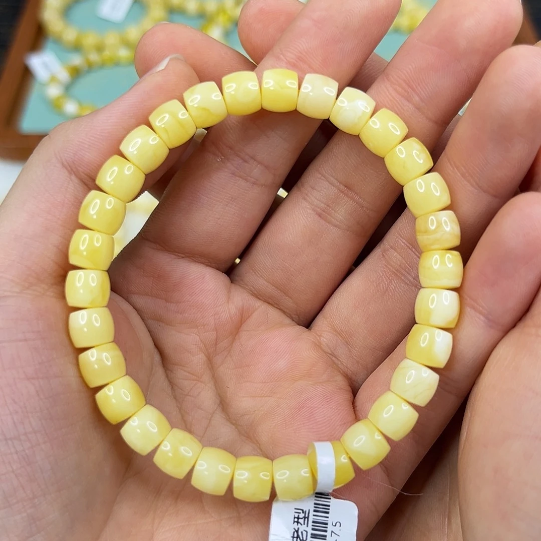 蜜蜡未镶嵌手链7.5mm满蜡直切手串