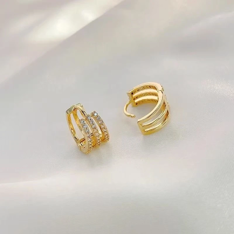 铜合金耳饰 轻奢气质时尚百搭法式小众简约多层冷淡风耳钉1320