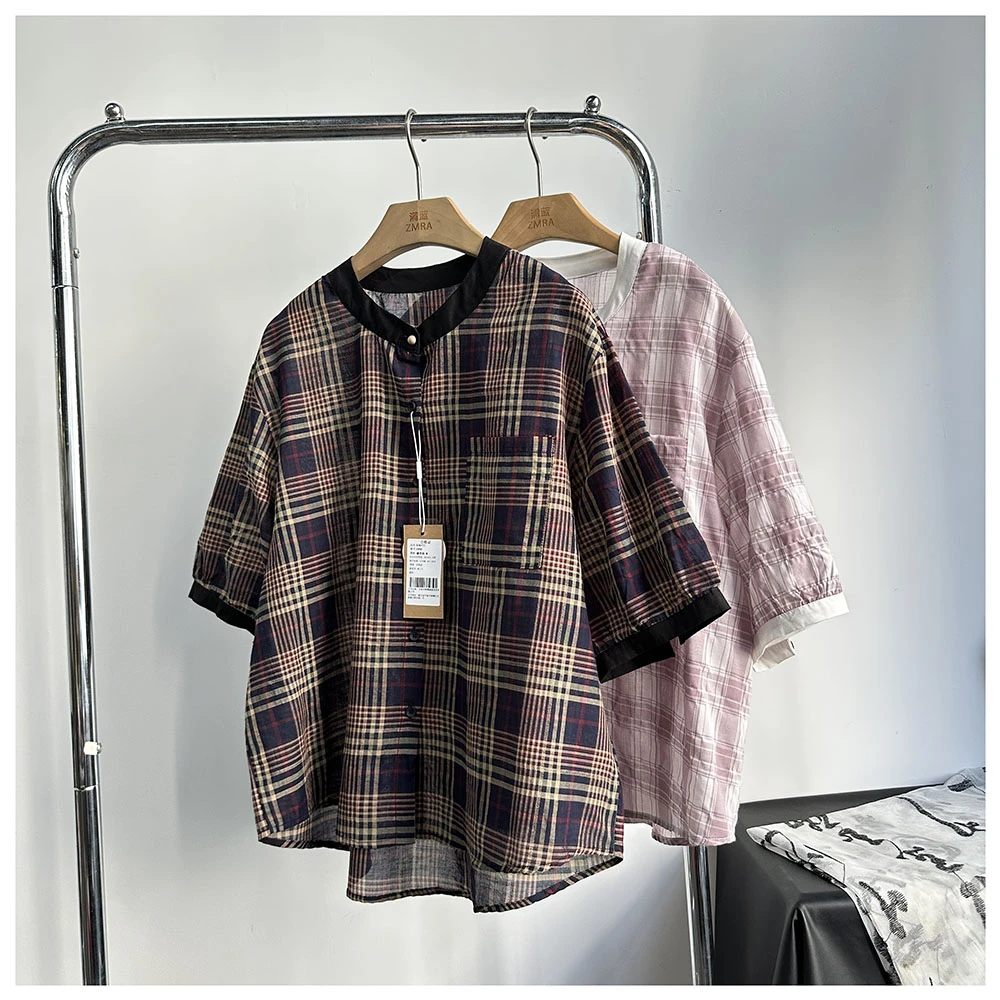 C098夏季新款女士时尚百搭圆领套头衬衫女