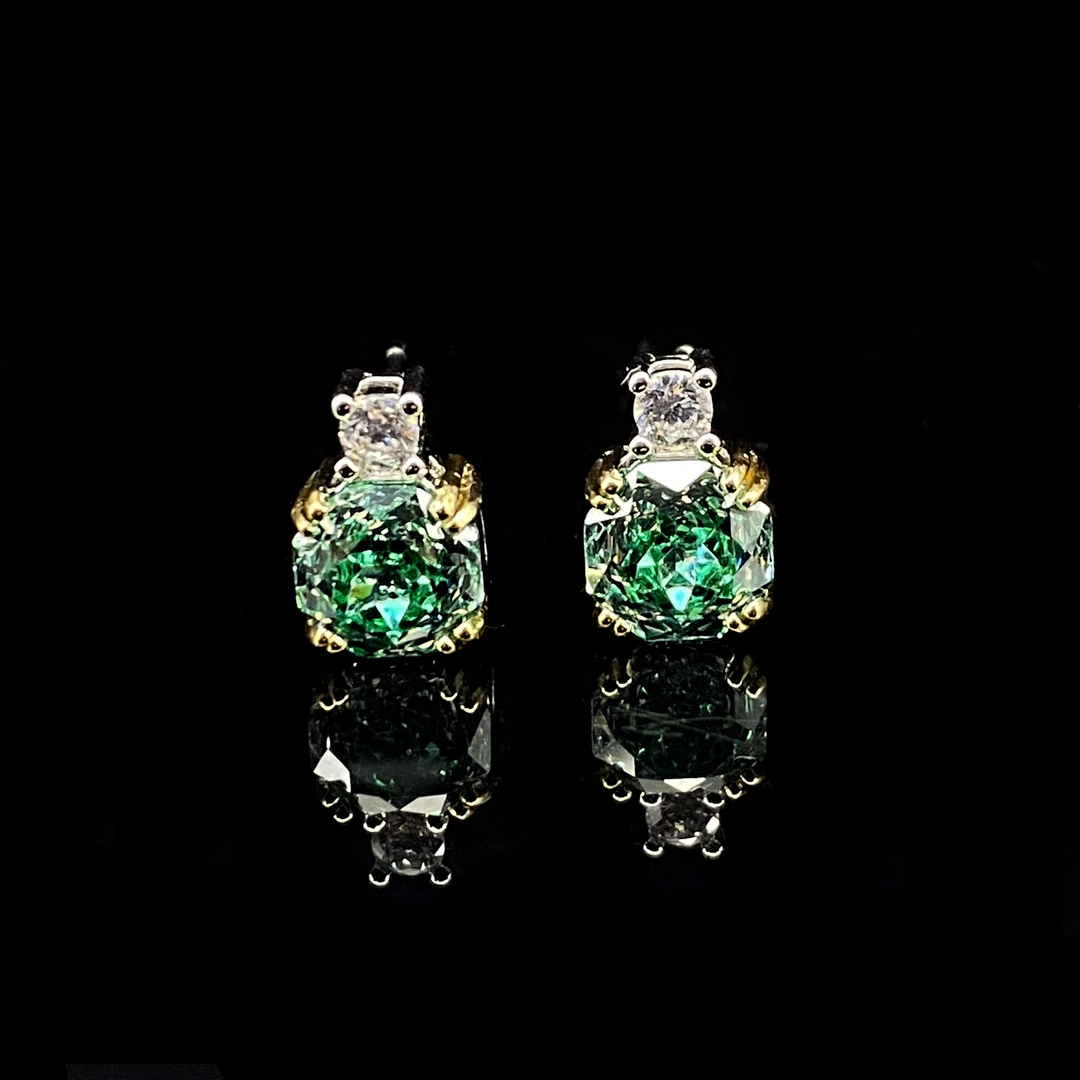 Afra-巴西帕拉伊巴碧玺-精工镶嵌培育耳钉 327