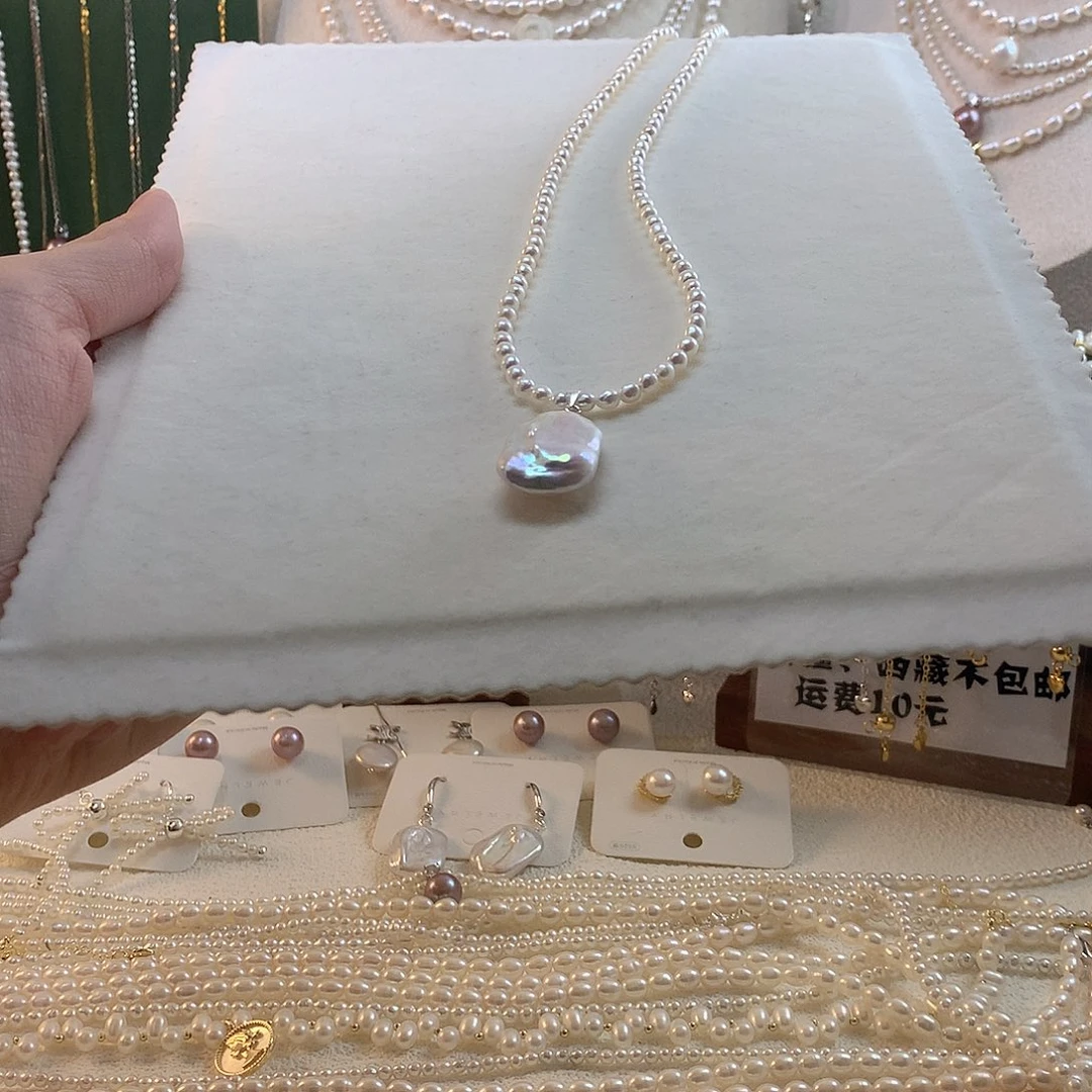 银S925镶嵌淡水珍珠方巴项链