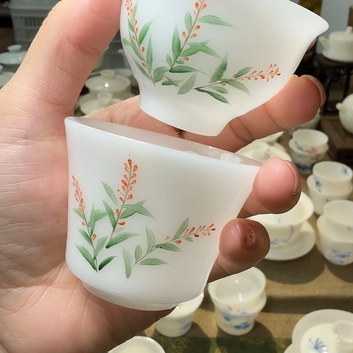 璞玉手绘釉上彩对杯70+74
