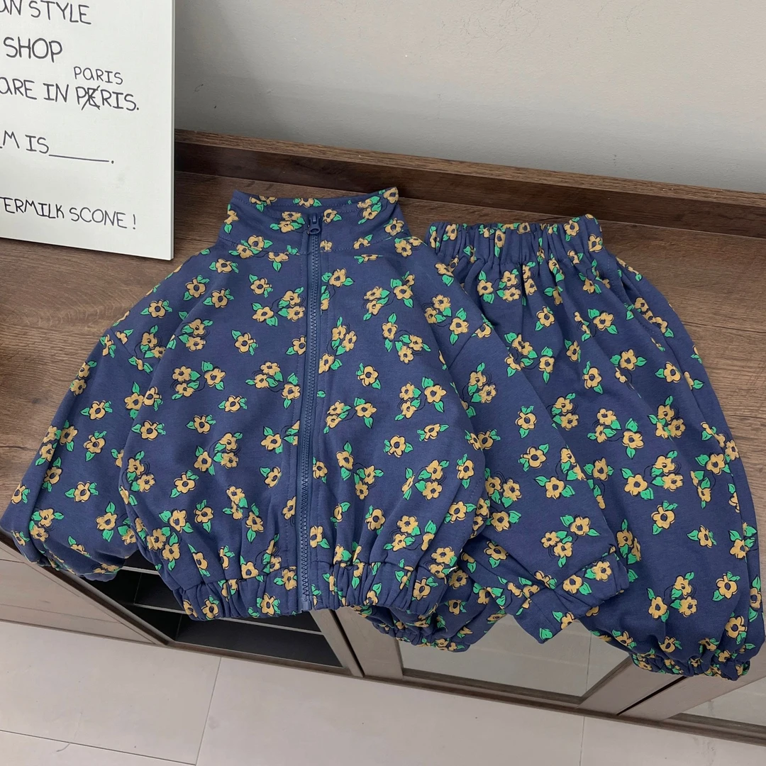 【小蛋壳】现货-2025春夏韩版男女童满印立领卫衣卫裤两件套TML0121