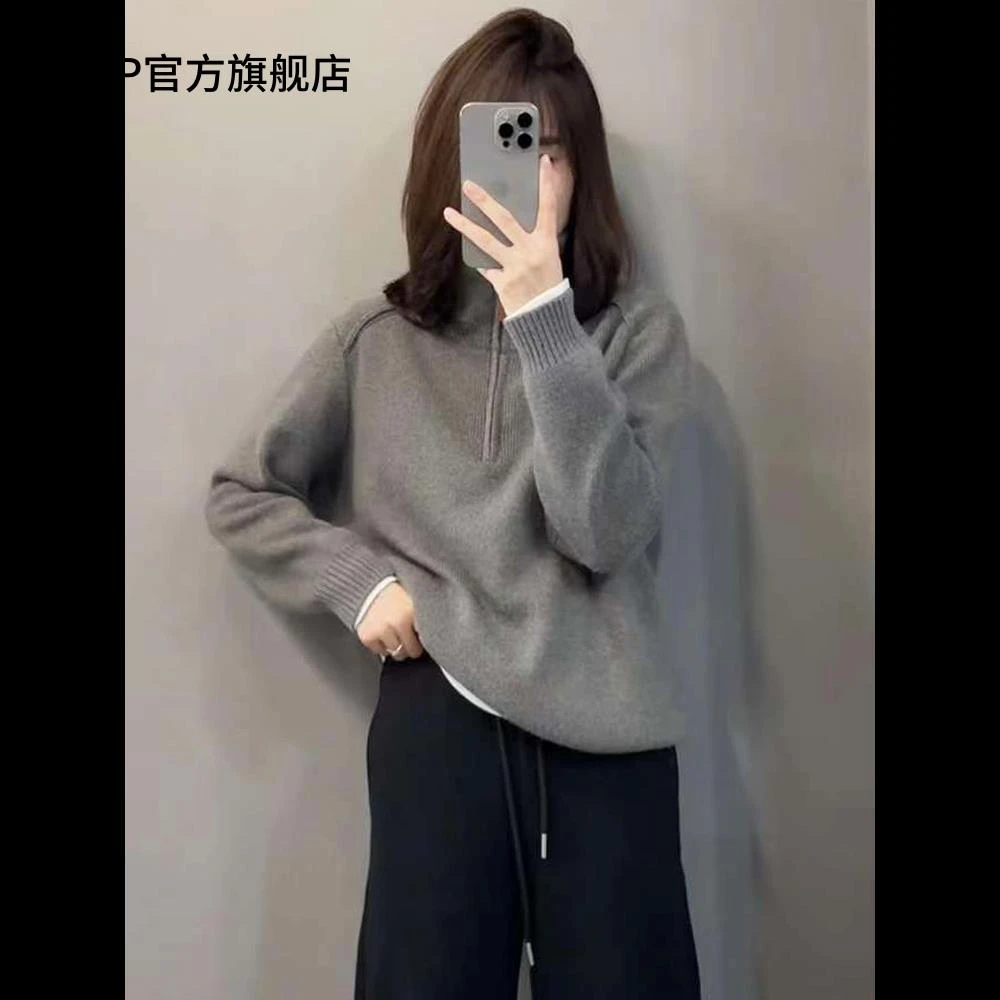 秋冬超好看半拉链高领毛衣女款2025新款冬季慵懒高级感针织衫上衣