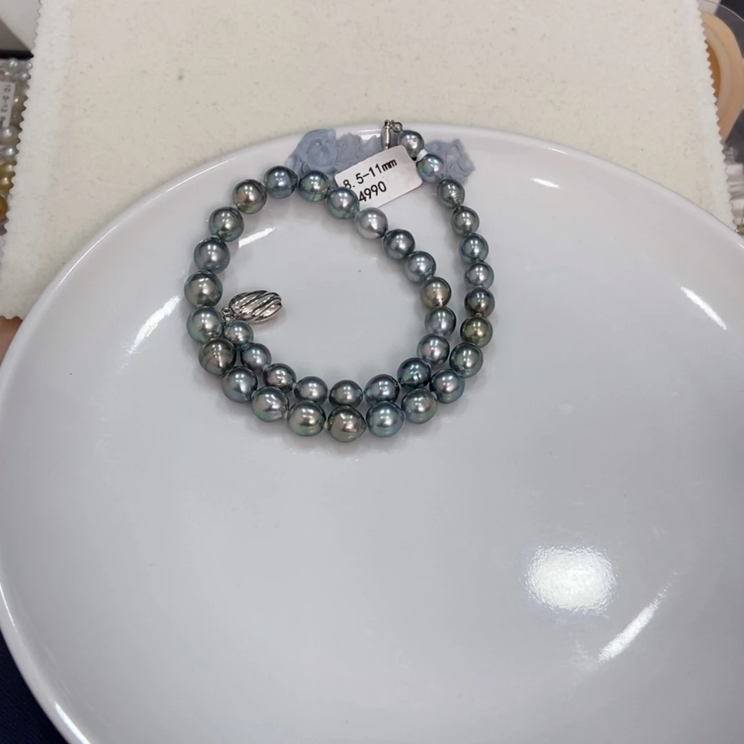 未镶嵌颈饰海水珍珠8.5-11mm铂金灰满串玉