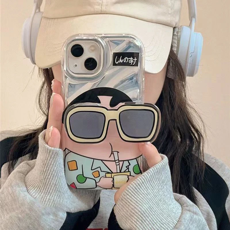 适用苹果16PRO墨镜可爱透明全包水波纹手机壳insKT猫iPhone手机壳