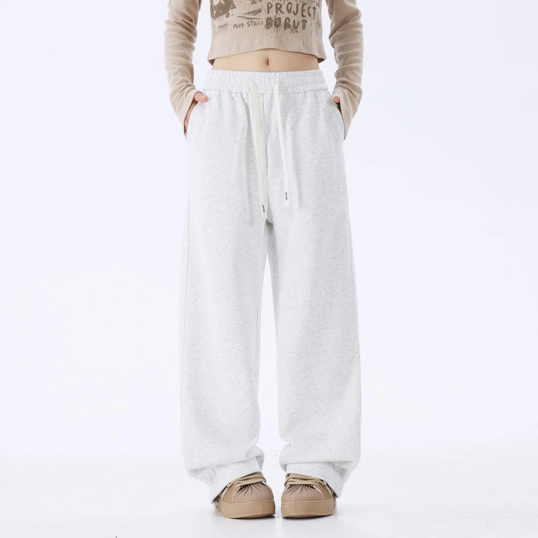 早秋新款长裤美式潮牌泼墨休闲裤男士宽松直筒男款重磅卫裤弯刀裤