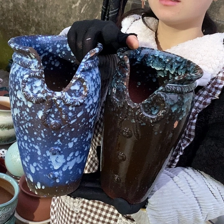 紫砂花盆瑕疵口14高25