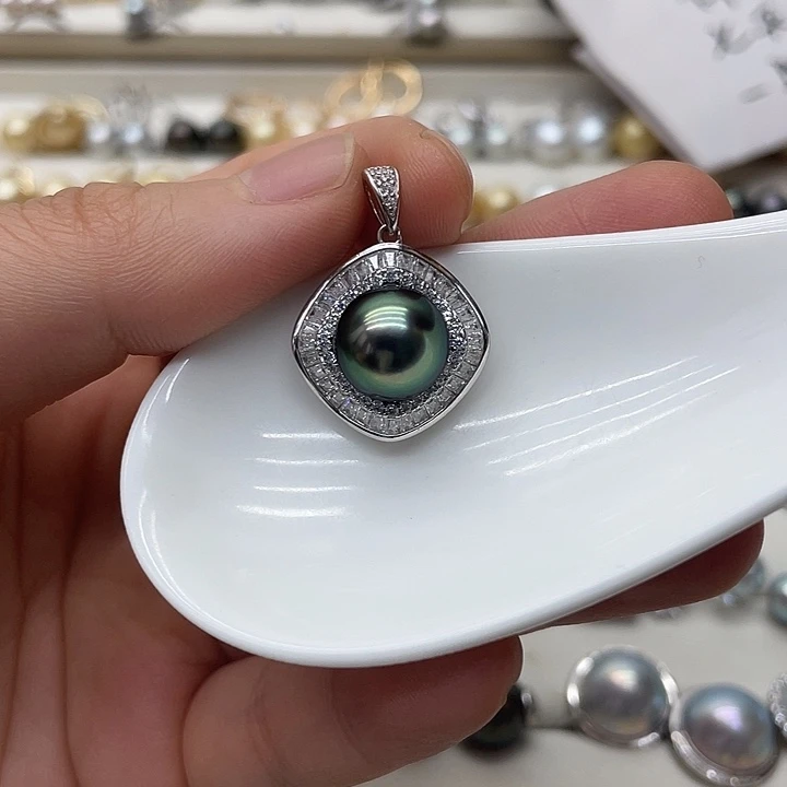 银S925镶嵌海水珍珠吊坠(不含链)