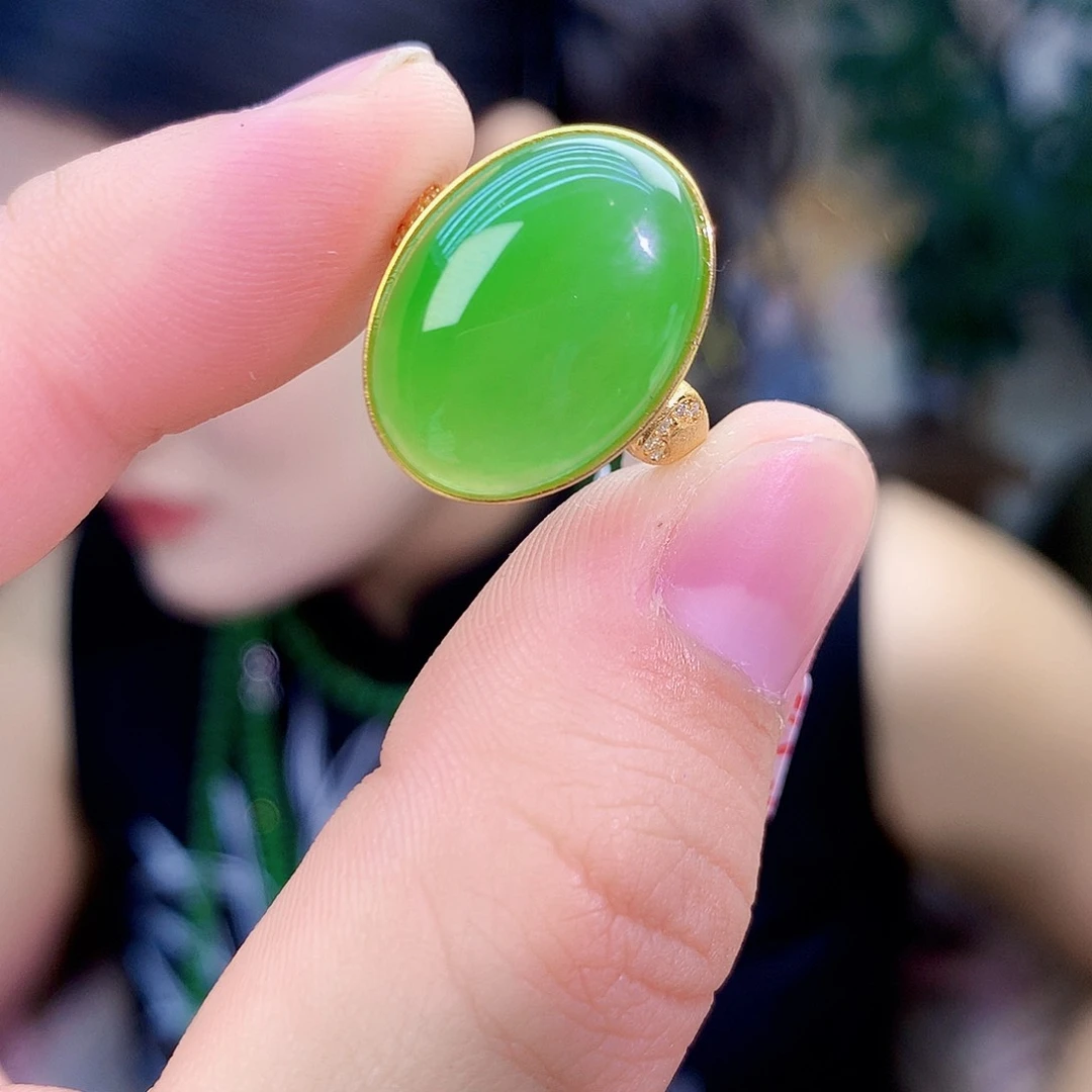 吊坠(不含链)银S925镶嵌和田玉（碧玉）戒指