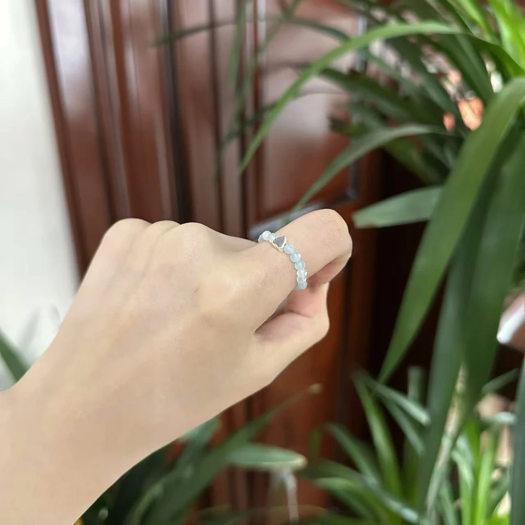 海蓝宝小众爱心戒指