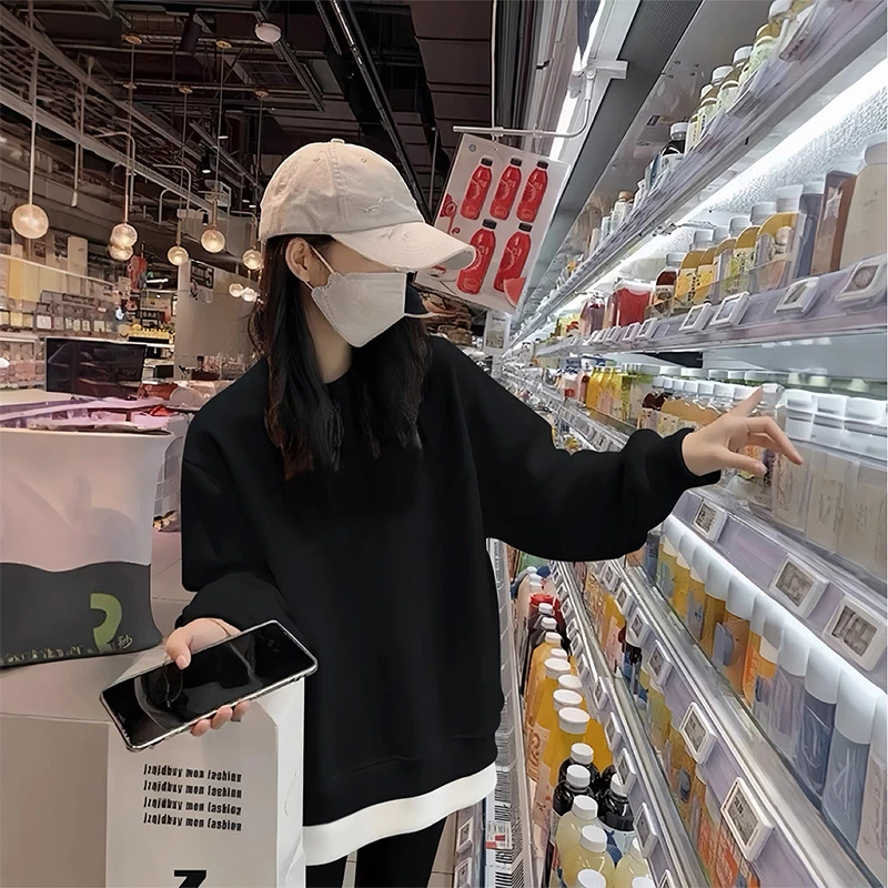 假两件2026新款卫衣女中长款遮盖屁股休闲减龄加绒加厚上衣拼接