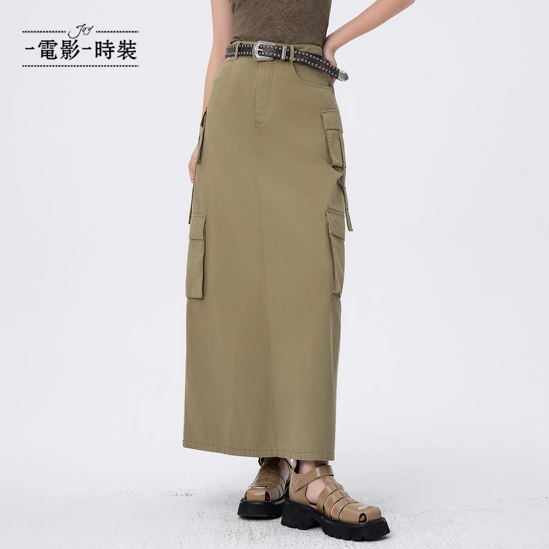 【九月专属】一电影一时装直筒工装后开叉长款女半身裙FFDQ114446