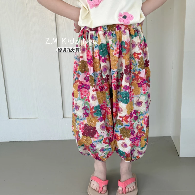 【秘境】2025夏季儿童超薄九分裤碎花沙滩裤女童防蚊裤Y-81092