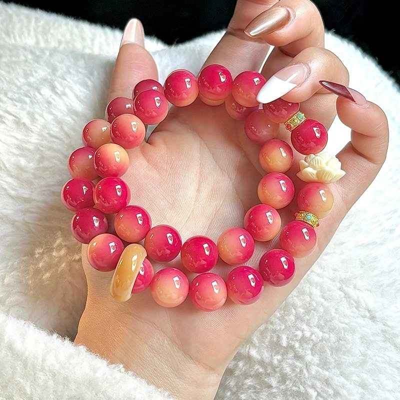 粉糯飘花菩提手串女莲花跑环双圈学生百搭绕指柔新中式文玩绕指柔