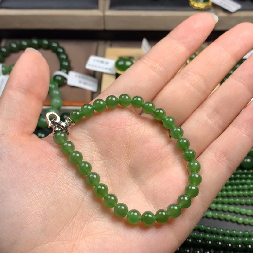 【闪购商品】和田玉（碧玉）手串未镶嵌6m阳绿无黑点