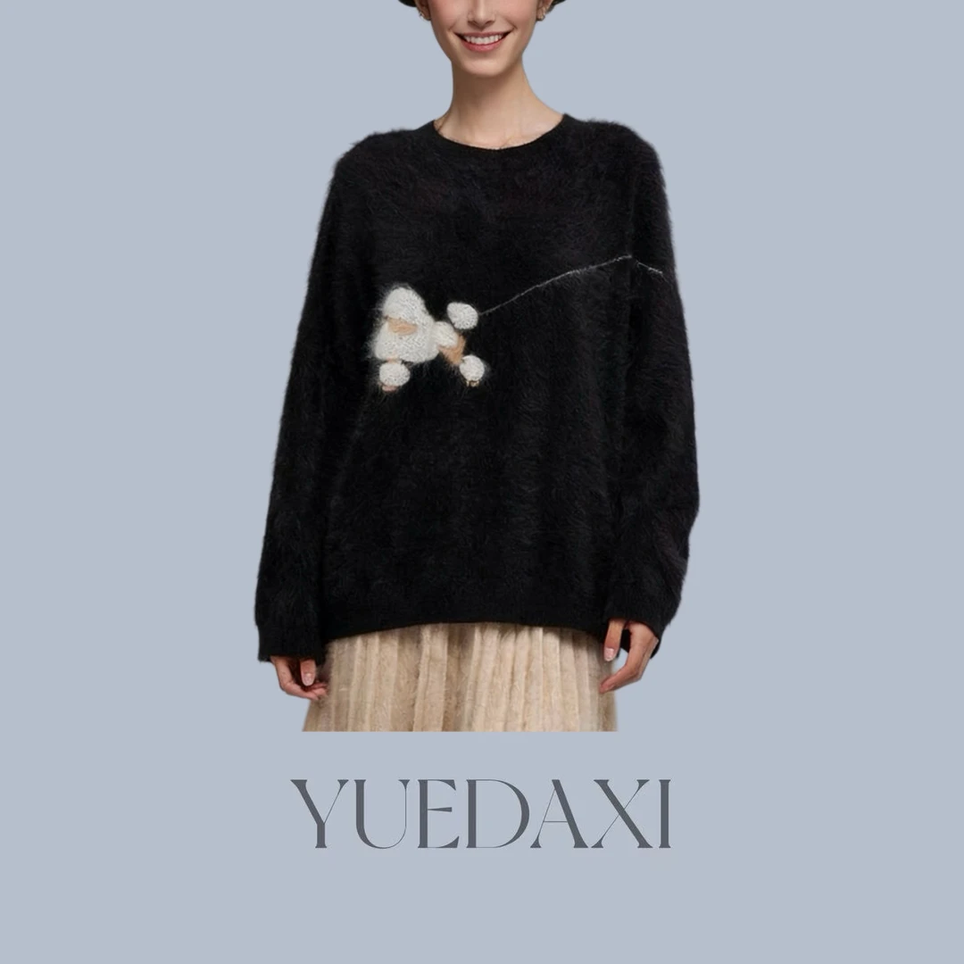 【粤大熹-拉绒】小狗 慵懒风设计感 嵌入针羊绒衫