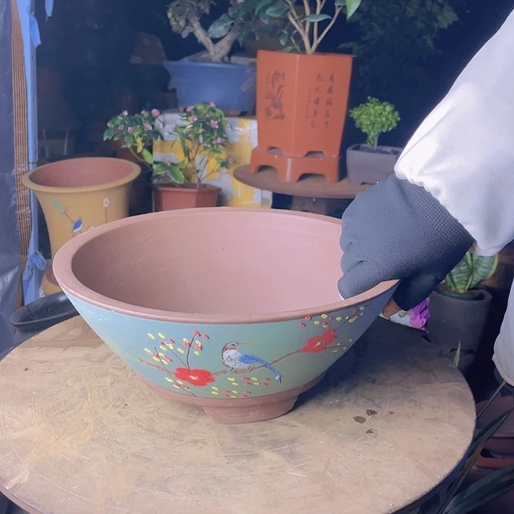 紫砂宜兴紫砂绿斗盆大