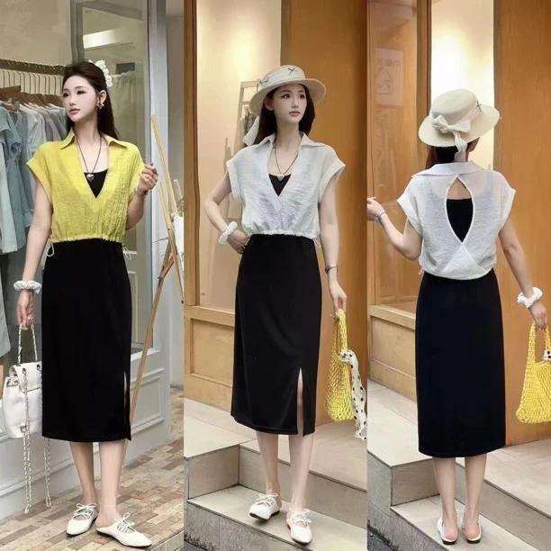 夏季凉感舒适大气简约后背设计连衣裙2510