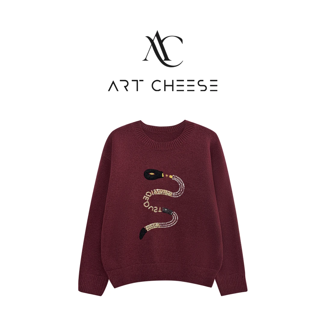 【芝士Cheese】力推 ！本命年兽 绵羊毛圆领刺绣钉珠重工套头毛衣