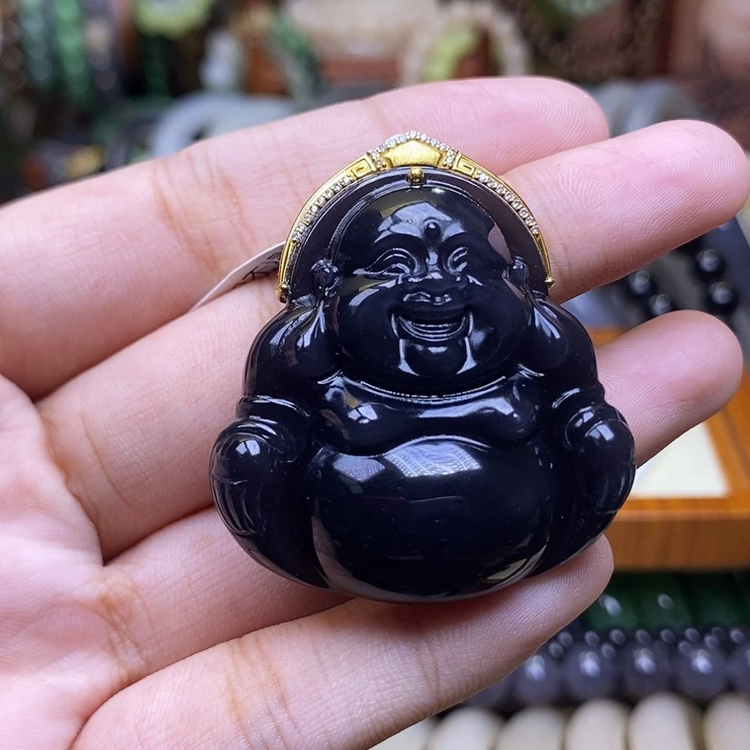 手链未镶嵌和田玉浓烟紫帝王紫脂膏底金镶大佛公