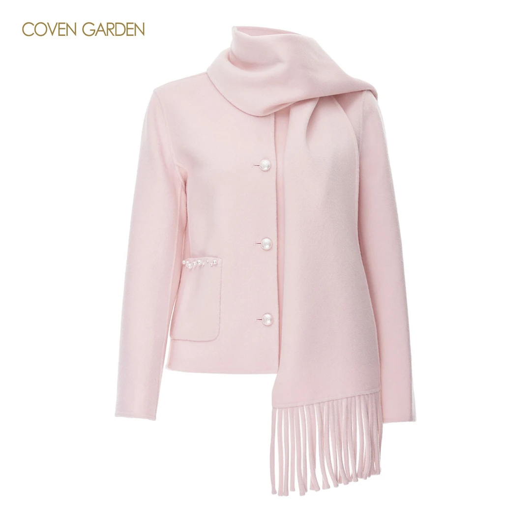 哥文花园 2025早秋新款羊绒羊毛混纺毛呢外套女短款CSA3342430