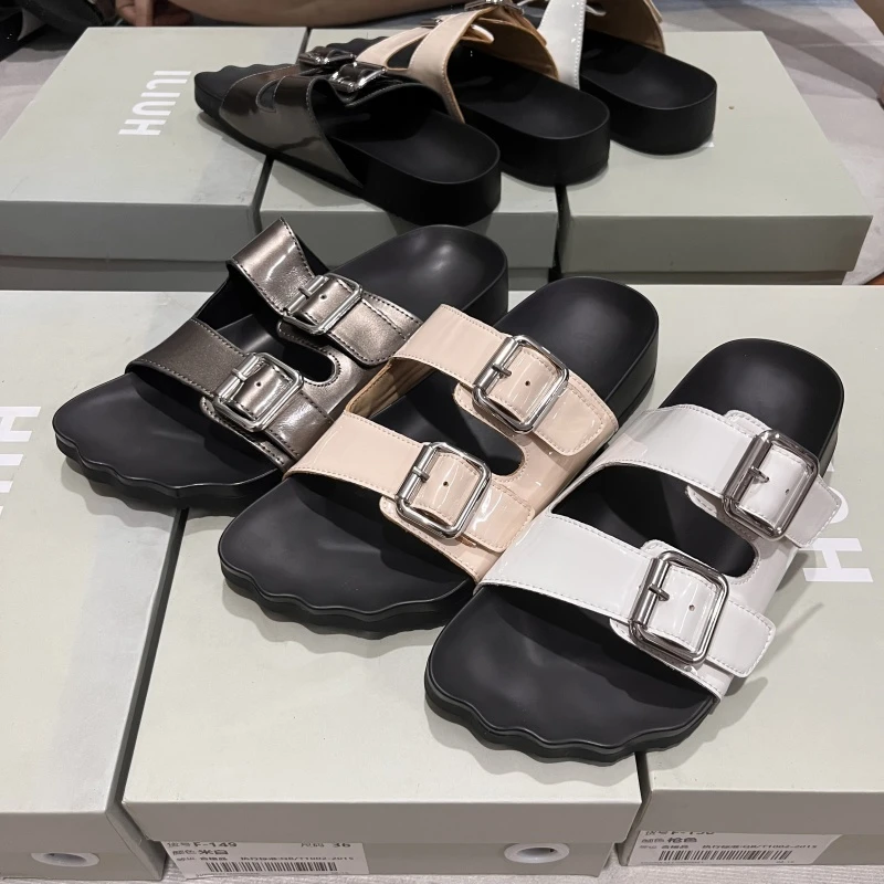 【菊子】夏季真皮博肯拖鞋包脚设计一字拖沙滩鞋断码清仓工厂直发