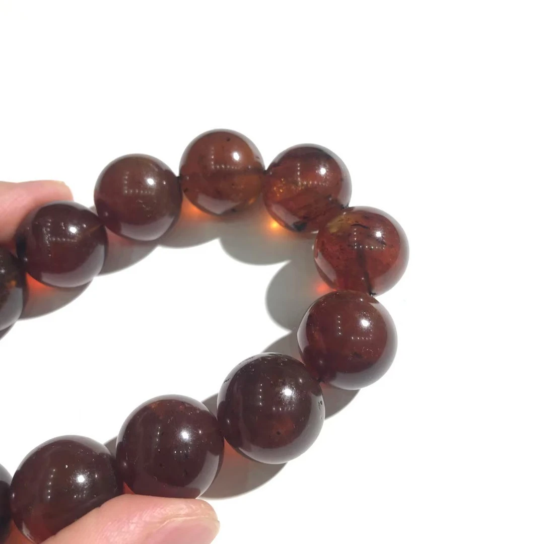 【J0653】天然琥珀紫蜜灵草男女同款圆珠珀手串19mm