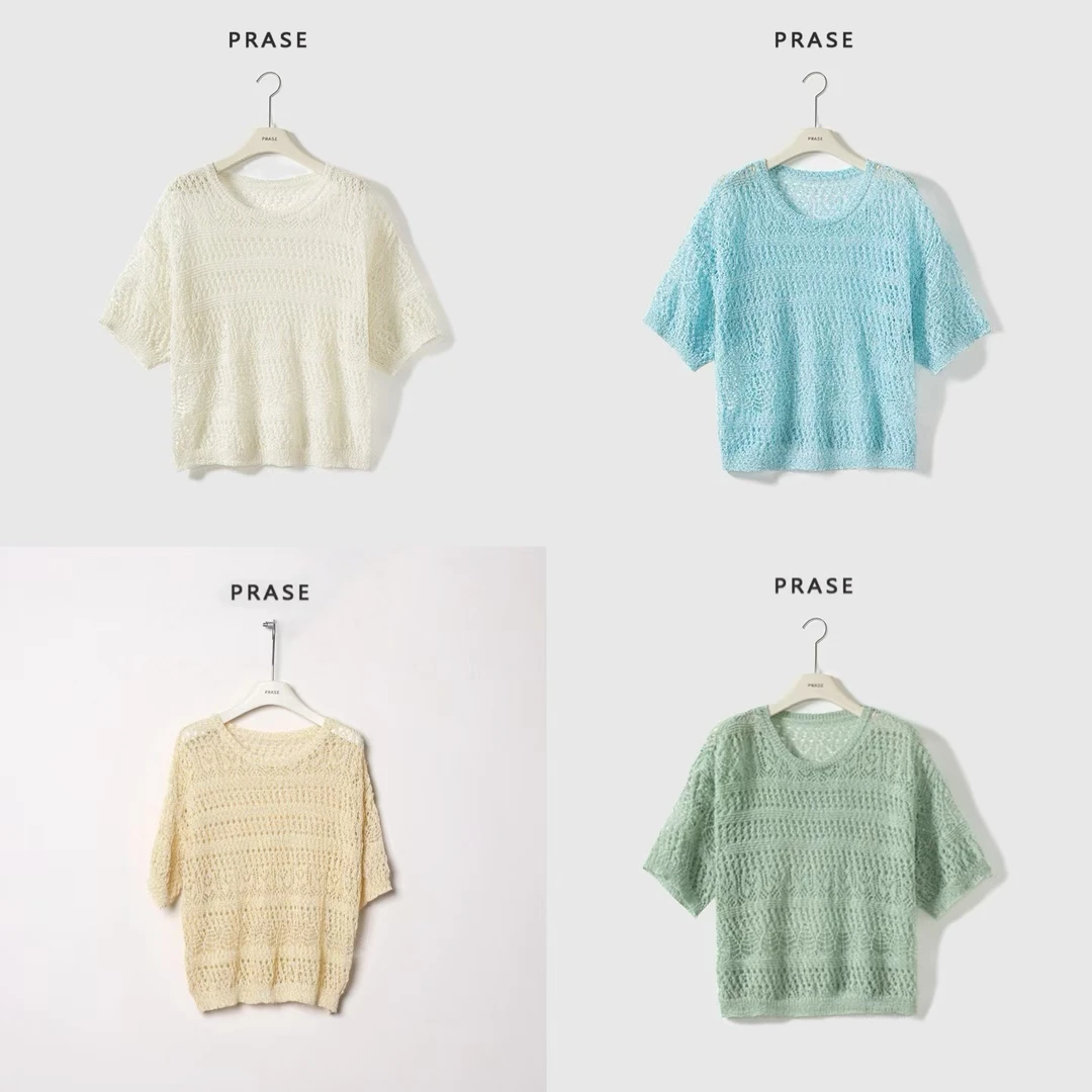 PRASE·杨杨【织语】微胖轻奢设计夏女针织时尚镂空圆领小衫PR504C43