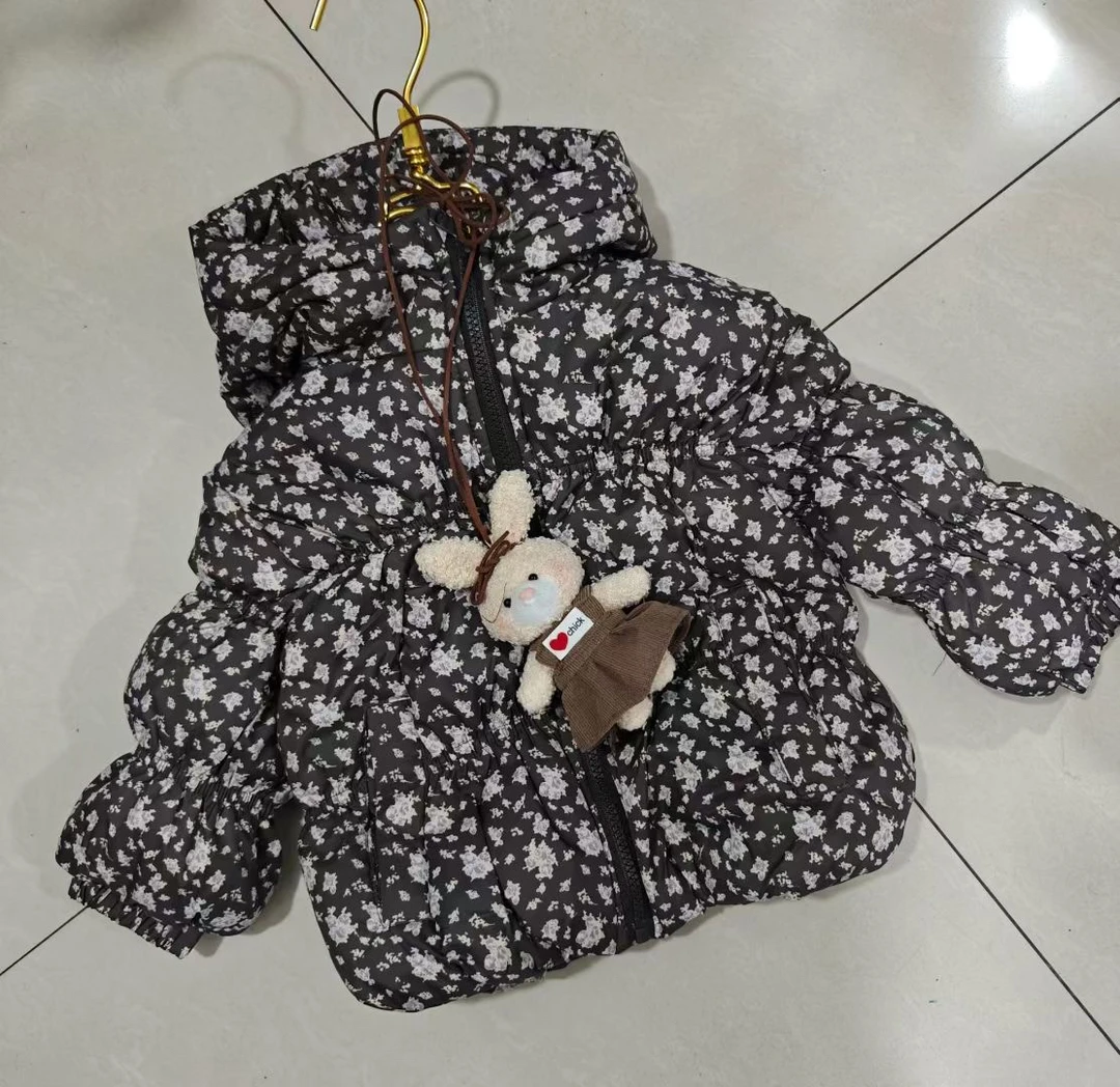 冬款加绒连帽女童洋气碎花时尚尺码90～130