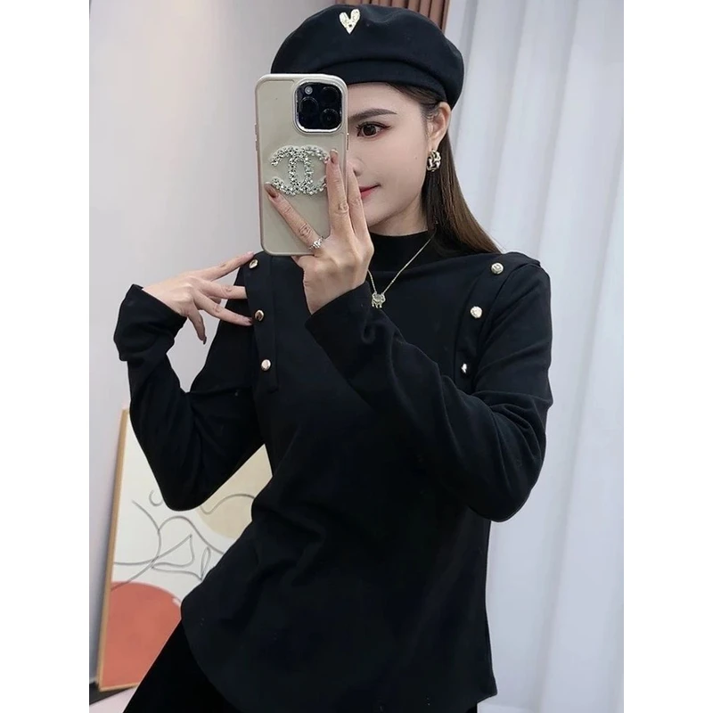 大码磨毛德绒加绒半高领保暖长袖打底衫T恤女秋冬季显瘦内搭上衣