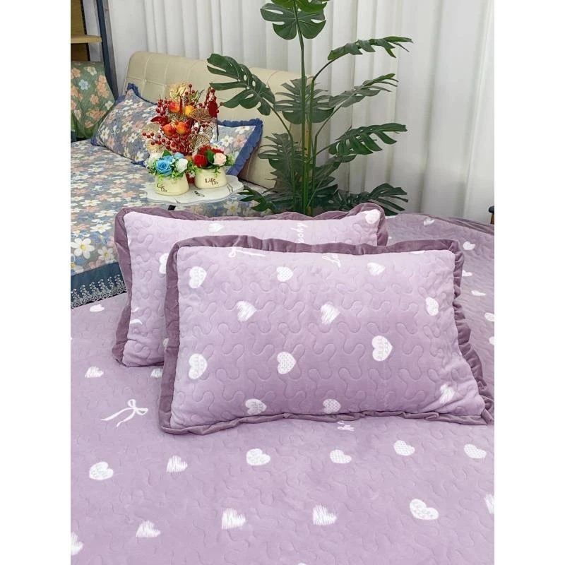 H48*74cm冬季加厚绒枕套一对装（心动紫）