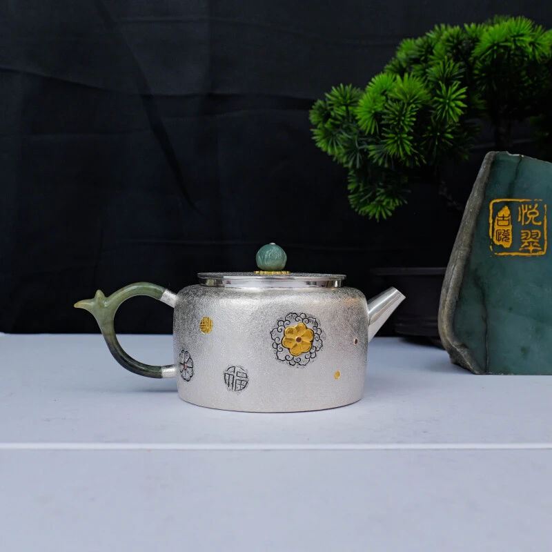 古悦悦翠系列 宝相汉瓦 纯手工锤纹錾刻家用复古泡茶壶约200CC