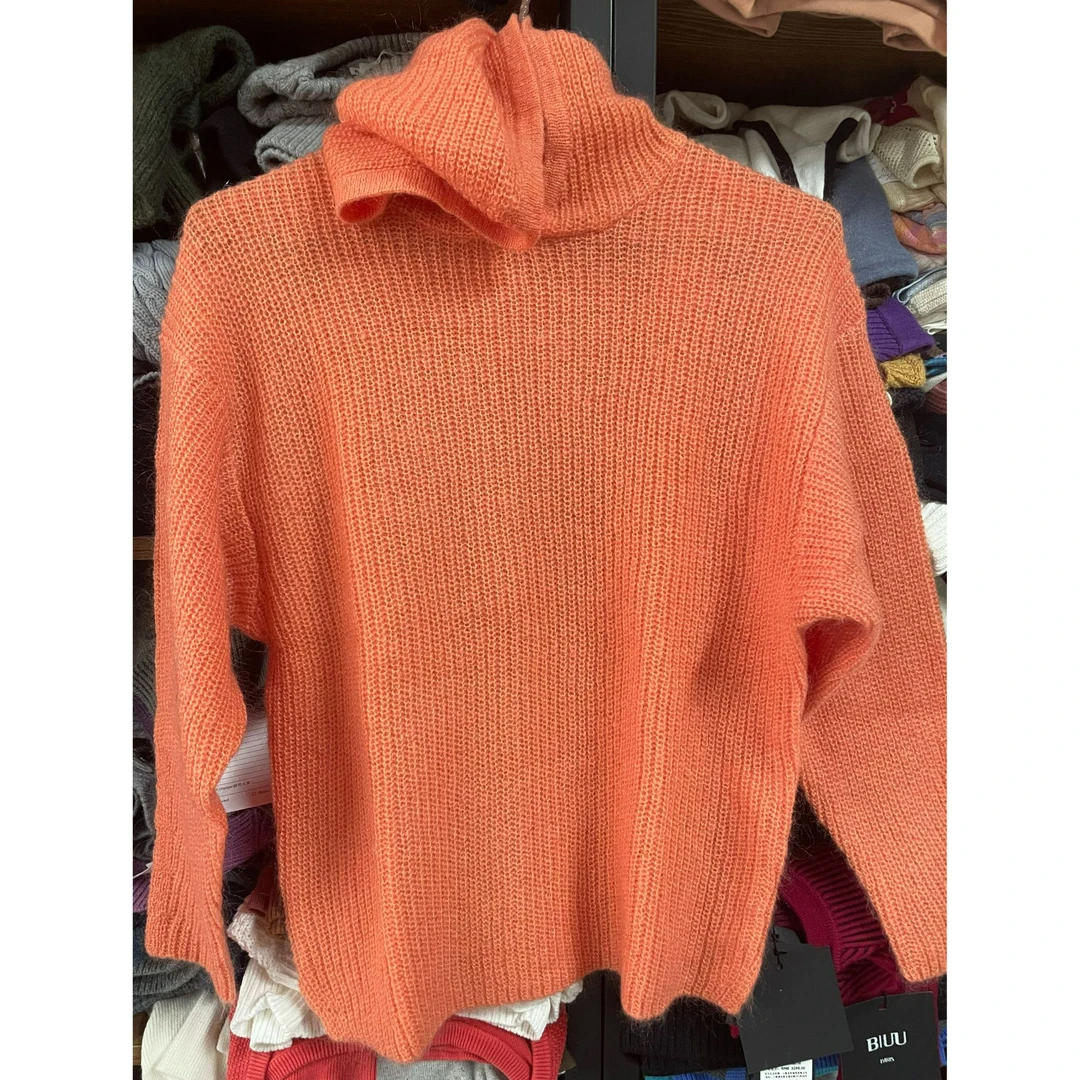 常规中长款纯色羊毛马海毛均码连帽橘色红色连帽上意