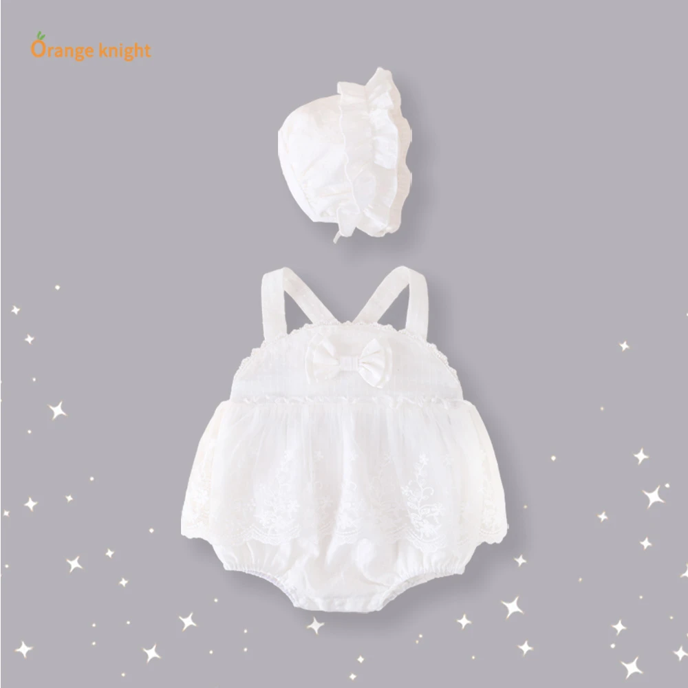 夏日元气治愈纯白色女婴儿软萌可爱蝴蝶结装饰薄纱裙摆吊带连衣裙