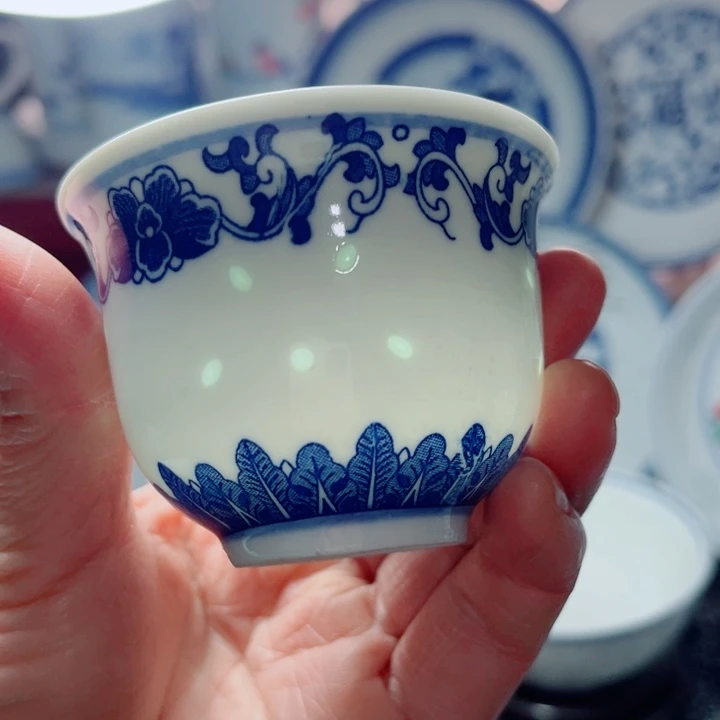 青花玲珑牡丹花小杯