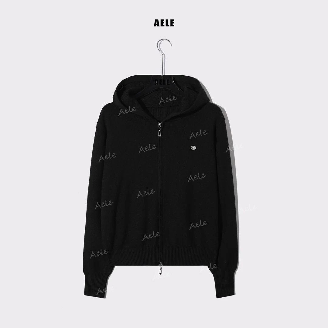 AELE老钱风针织开衫连帽时尚女装字母装饰纯色毛衣 X855 5129 AD