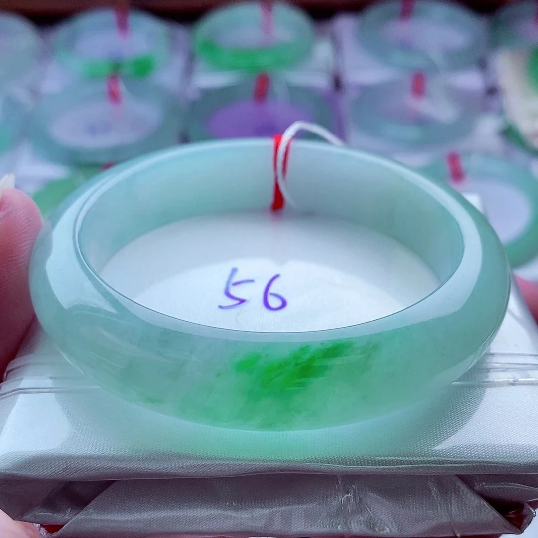 0221编56冰阳绿冰起光高贵艳丽天然缅甸翡翠A货传承56.3，12.8，8.9