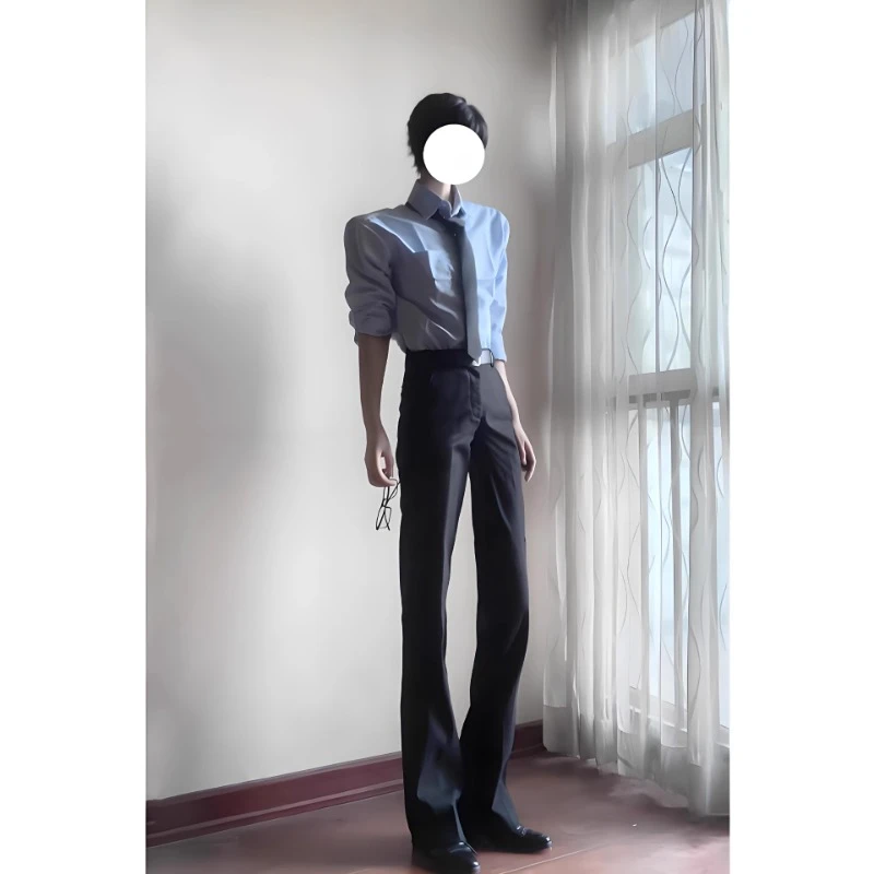 黑色修身微喇西裤男夏薄款高个子加长提档裤子cleanfit直筒西装裤